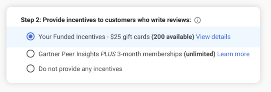 Image courtesy of Gartner detailing how incentives can be provided to customers who write reviews.