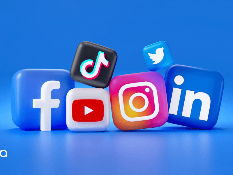 Social media logos for facebook, TikTok, Youtube, Instagram, Twitter and LinkedIn