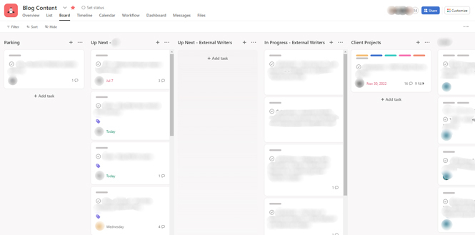 A blurred image of the CRM tool Asana in operation.